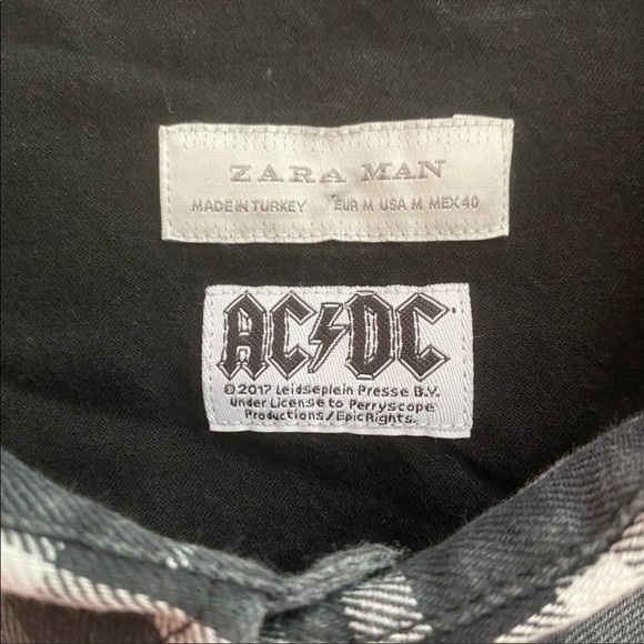 NWT ZARA MAN Plaid Shirt w/AC/DC Graphic on Back - Picture 9 of 12